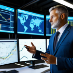 A professional logistics manager, fully clothed in a modest business suit, standing confidently in a futuristic logistics control center. Large holographic screens display complex data analytics, supply chain maps, and real-time inventory levels. Automated robotic arms and smart warehouse systems are visible in the background, symbolizing efficiency and cutting-edge technology. The scene is well-lit, conveying innovation and control. Perfect anatomy, correct proportions, natural pose, well-formed hands, proper finger count, natural body proportions. Safe for work, appropriate content, professional, high quality, studio lighting, photorealistic.