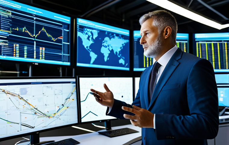 A professional logistics manager, fully clothed in a modest business suit, standing confidently in a futuristic logistics control center. Large holographic screens display complex data analytics, supply chain maps, and real-time inventory levels. Automated robotic arms and smart warehouse systems are visible in the background, symbolizing efficiency and cutting-edge technology. The scene is well-lit, conveying innovation and control. Perfect anatomy, correct proportions, natural pose, well-formed hands, proper finger count, natural body proportions. Safe for work, appropriate content, professional, high quality, studio lighting, photorealistic.