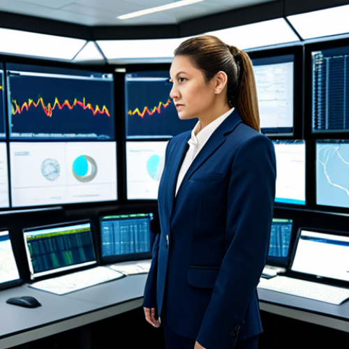 Home 20 A professional female logistics manager in a modern, well-lit control room, dressed in a modest business suit. She is focused on multiple large digital screens displaying complex global supply chain data, customs regulations dashboards, and real-time shipment tracking maps. Her posture is natural and professional. The environment emphasizes technology and efficiency. The image conveys the essence of understanding digital transformation in customs clearance. fully clothed, appropriate attire, modest clothing, safe for work, appropriate content, professional, perfect anatomy, correct proportions, natural pose, well-formed hands, proper finger count, natural body proportions, professional photography, high quality.