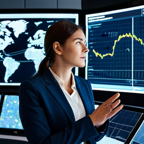 Home 9 A professional female logistics manager, wearing a modest business suit, is standing in a modern, high-tech control room. She is observing and interacting with a large, transparent holographic display that presents complex, dynamic data visualizations of a global supply chain, including real-time route optimization, inventory levels, and shipment tracking maps. Her expression is focused and strategic, and her well-formed hands are gesturing towards the data. The background features sleek, futuristic architectural lines and other advanced digital screens. The scene is illuminated with bright, professional lighting.
* **Safety & Quality Modifiers:** safe for work, appropriate content, fully clothed, professional dress, modest clothing, perfect anatomy, correct proportions, natural pose, well-formed hands, proper finger count, natural body proportions, professional photography, high quality.