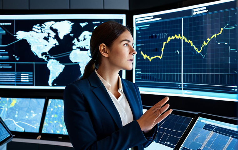 A professional female logistics manager, wearing a modest business suit, is standing in a modern, high-tech control room. She is observing and interacting with a large, transparent holographic display that presents complex, dynamic data visualizations of a global supply chain, including real-time route optimization, inventory levels, and shipment tracking maps. Her expression is focused and strategic, and her well-formed hands are gesturing towards the data. The background features sleek, futuristic architectural lines and other advanced digital screens. The scene is illuminated with bright, professional lighting.
    *   **Safety & Quality Modifiers:** safe for work, appropriate content, fully clothed, professional dress, modest clothing, perfect anatomy, correct proportions, natural pose, well-formed hands, proper finger count, natural body proportions, professional photography, high quality.