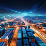 물류관리사와 국제물류의 관계 - **Global Logistics Network in Motion**
    "A stunning, high-angle panoramic shot showcasing a bustl...