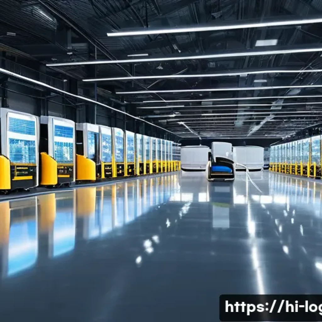물류관리사와 자동화 기술 트렌드 - **Prompt:** "A brightly lit, spacious, and ultra-modern smart warehouse interior. Sleek, white and m...
