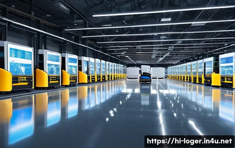 물류관리사와 자동화 기술 트렌드 - **Prompt:** "A brightly lit, spacious, and ultra-modern smart warehouse interior. Sleek, white and m...