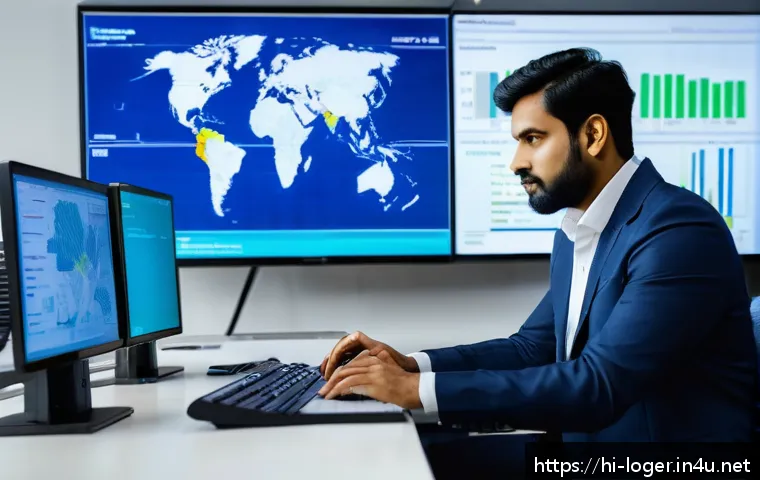 물류관리사 물류 시스템 최적화 - A modern supply chain control room filled with multiple large digital screens displaying real-time d...