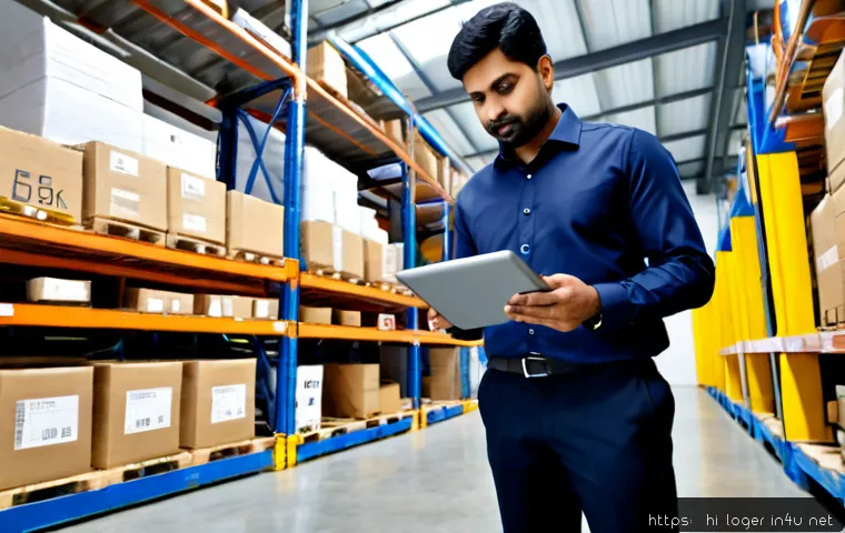 Home 17 물류관리사 직무별 요구 역량 - Photorealistic modern warehouse operations scene, Indian logistics manager in professional business-...
